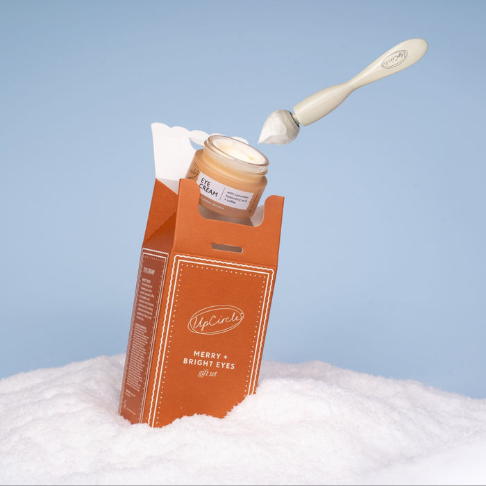 small product image-18,UpCircle Merry + Bright Eyes Gift Set: Gift set with Eye Cream pot open showing texture