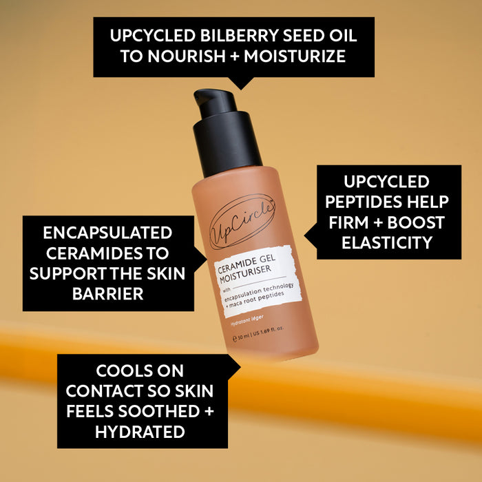 small product image-5,Ceramide Gel Moisturizer benefits: upcycled bilberry seed oil to nourish and moisturize, encapsulated ceramides to support the skin barrier, upcycled peptides help firm and boost elasticity, cools on contact so skin feels soothed and hydrated