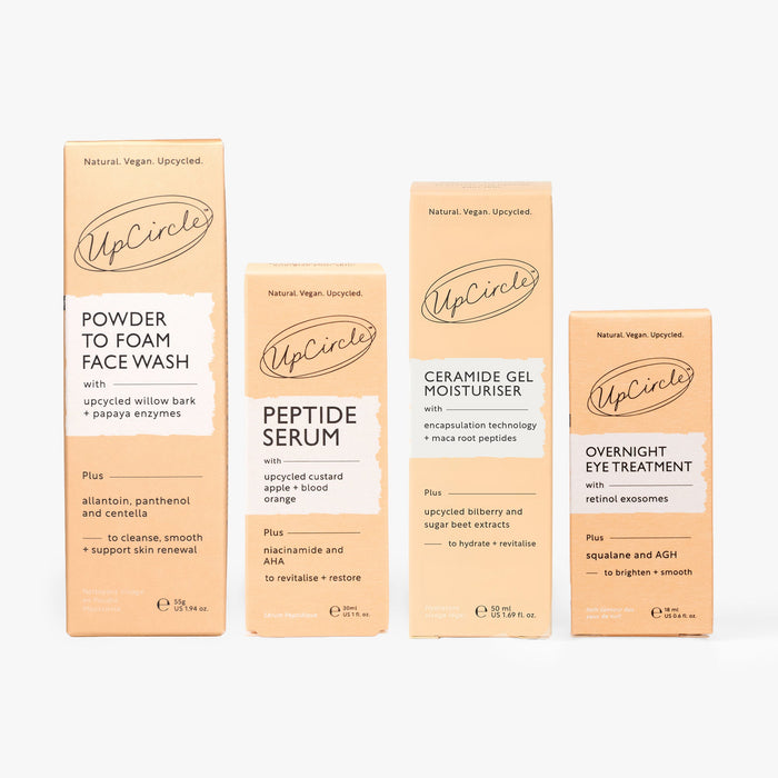 small product image-2,The Menopause Skin Set outer boxes: Powder to Foam Face Wash, Peptide Serum, Ceramide Gel Moisturizer and Overnight Eye Treatment